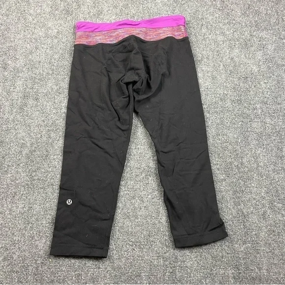 LULULEMON Womens Wunder Under Cropped Leggings Black Purple waistband size 8 - Picture 2 of 8